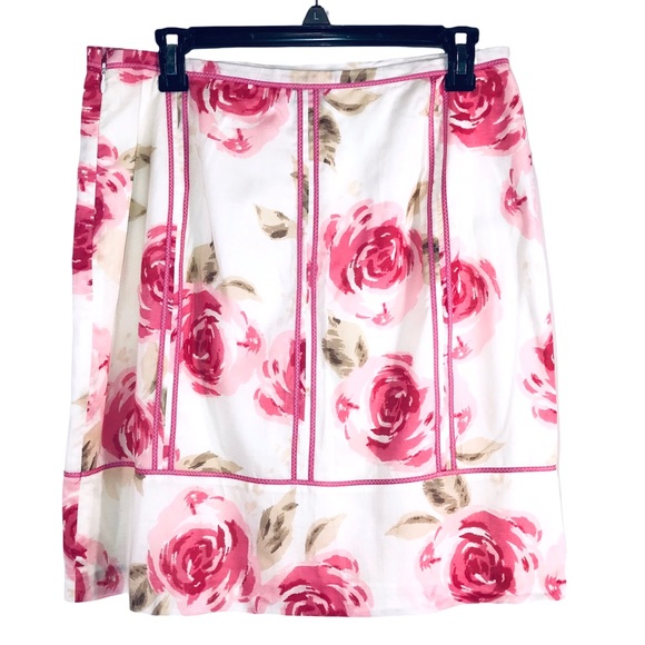 LOFT Dresses & Skirts - LOFT Pink Roses Cotton Skirt, Size 8